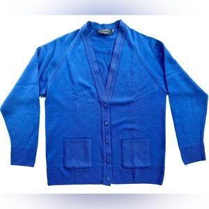 Windsor House 100% Wool Blue Cardigan Sweater, England, 38, M